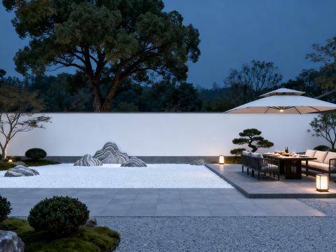新中式别墅庭院，一楼小院，院子，外景，窗景，