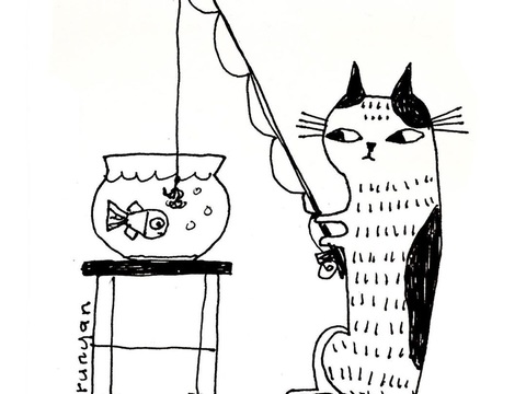  可爱动物手绘创意童趣插画猫咪动物插画治愈系插画可爱儿童插画 