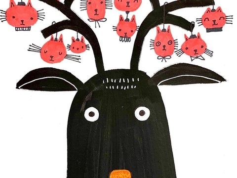  可爱动物手绘创意童趣插画猫咪动物插画治愈系插画可爱儿童插画 