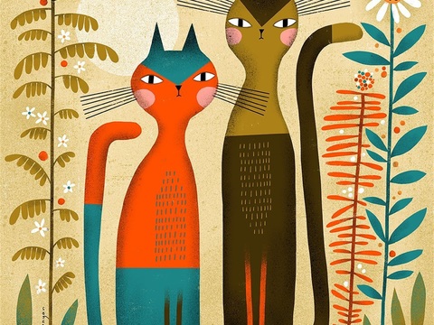  可爱动物手绘创意童趣插画猫咪动物插画治愈系插画可爱儿童插画 