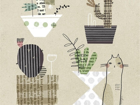  可爱动物手绘创意童趣插画猫咪动物插画治愈系插画可爱儿童插画 