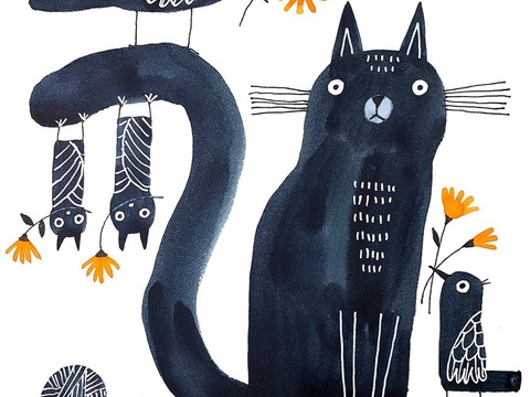  可爱动物手绘创意童趣插画猫咪动物插画治愈系插画可爱儿童插画 