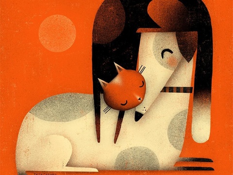  可爱动物手绘创意童趣插画猫咪动物插画治愈系插画可爱儿童插画 