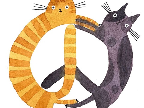  可爱动物手绘创意童趣插画猫咪动物插画治愈系插画可爱儿童插画 