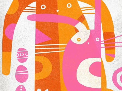  可爱动物手绘创意童趣插画猫咪动物插画治愈系插画可爱儿童插画 