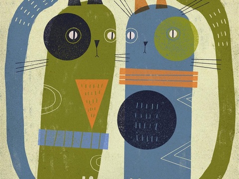  可爱动物手绘创意童趣插画猫咪动物插画治愈系插画可爱儿童插画 