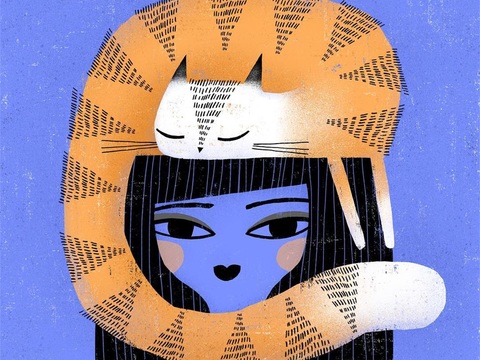  可爱动物手绘创意童趣插画猫咪动物插画治愈系插画可爱儿童插画 