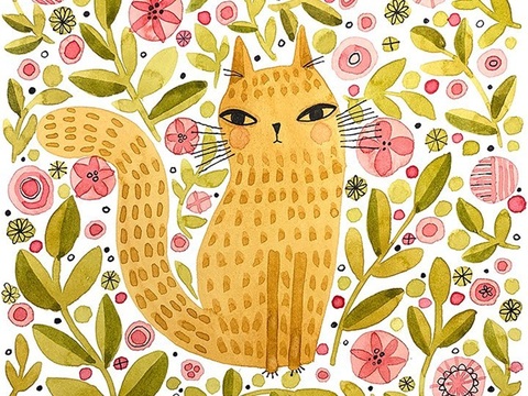  可爱动物手绘创意童趣插画猫咪动物插画治愈系插画可爱儿童插画 