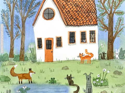  可爱动物手绘创意童趣插画猫咪动物插画治愈系插画可爱儿童插画 