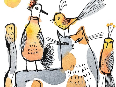  可爱动物手绘创意童趣插画猫咪动物插画治愈系插画可爱儿童插画 