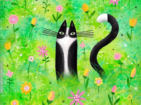  可爱动物手绘创意童趣插画猫咪动物插画治愈系插画可爱儿童插画 