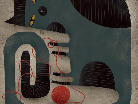  可爱动物手绘创意童趣插画猫咪动物插画治愈系插画可爱儿童插画 