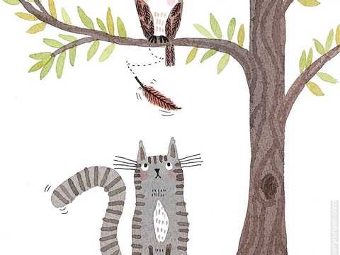  可爱动物手绘创意童趣插画猫咪动物插画治愈系插画可爱儿童插画 