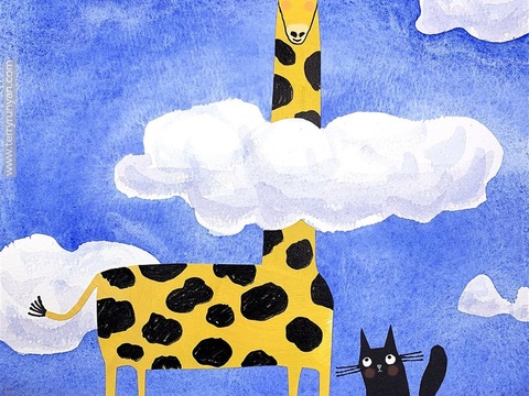  可爱动物手绘创意童趣插画猫咪动物插画治愈系插画可爱儿童插画 