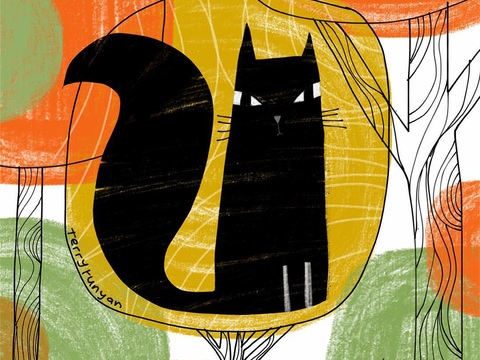  可爱动物手绘创意童趣插画猫咪动物插画治愈系插画可爱儿童插画 