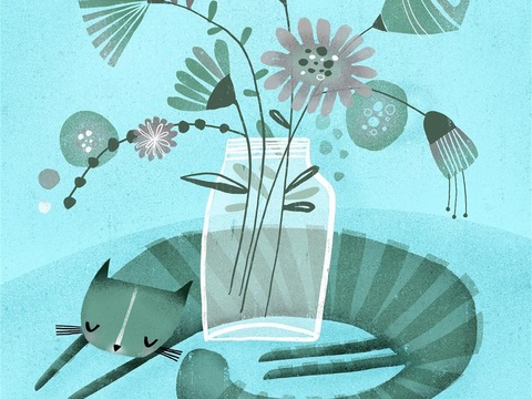  可爱动物手绘创意童趣插画猫咪动物插画治愈系插画可爱儿童插画 