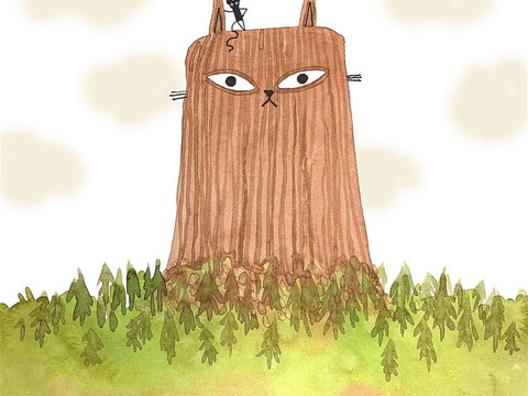  可爱动物手绘创意童趣插画猫咪动物插画治愈系插画可爱儿童插画 