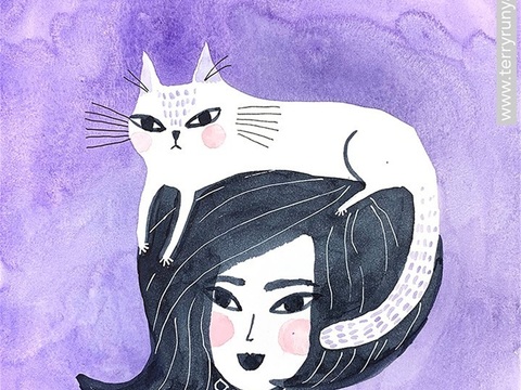  可爱动物手绘创意童趣插画猫咪动物插画治愈系插画可爱儿童插画 