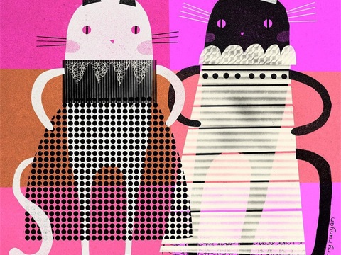  可爱动物手绘创意童趣插画猫咪动物插画治愈系插画可爱儿童插画 