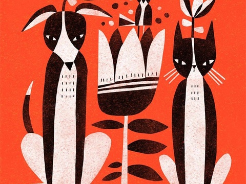  可爱动物手绘创意童趣插画猫咪动物插画治愈系插画可爱儿童插画 