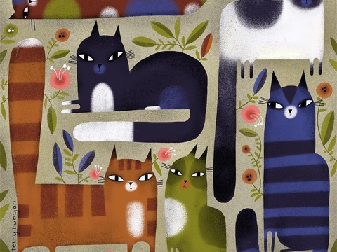  可爱动物手绘创意童趣插画猫咪动物插画治愈系插画可爱儿童插画 