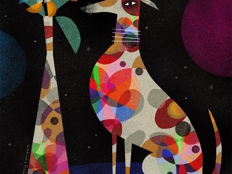  可爱动物手绘创意童趣插画猫咪动物插画治愈系插画可爱儿童插画 