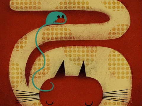  可爱动物手绘创意童趣插画猫咪动物插画治愈系插画可爱儿童插画 