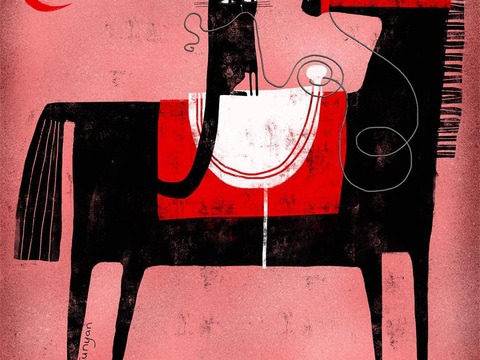  可爱动物手绘创意童趣插画猫咪动物插画治愈系插画可爱儿童插画 