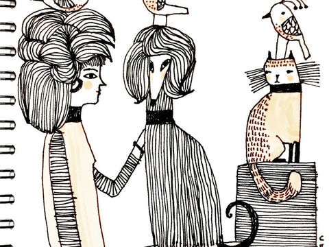  可爱动物手绘创意童趣插画猫咪动物插画治愈系插画可爱儿童插画 