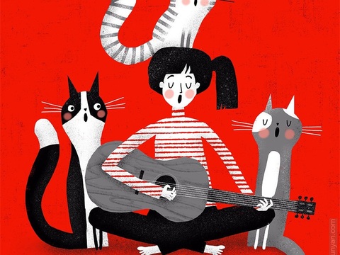  可爱动物手绘创意童趣插画猫咪动物插画治愈系插画可爱儿童插画 