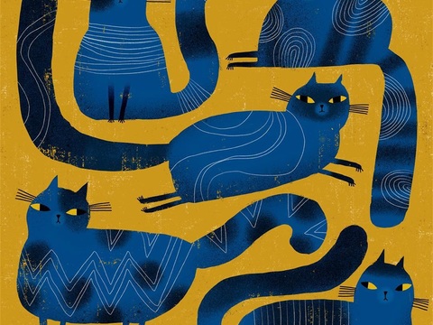  可爱动物手绘创意童趣插画猫咪动物插画治愈系插画可爱儿童插画 