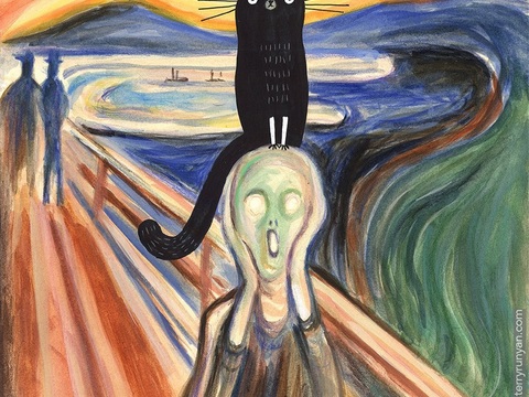  可爱动物手绘创意童趣插画猫咪动物插画治愈系插画可爱儿童插画 