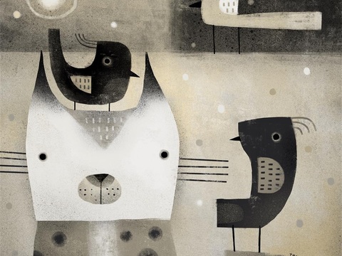  可爱动物手绘创意童趣插画猫咪动物插画治愈系插画可爱儿童插画 