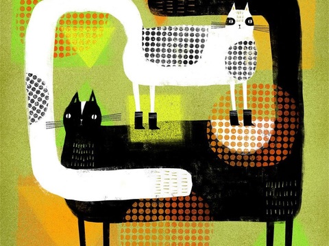  可爱动物手绘创意童趣插画猫咪动物插画治愈系插画可爱儿童插画 