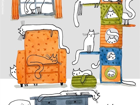  可爱动物手绘创意童趣插画猫咪动物插画治愈系插画可爱儿童插画 