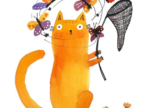  可爱动物手绘创意童趣插画猫咪动物插画治愈系插画可爱儿童插画 