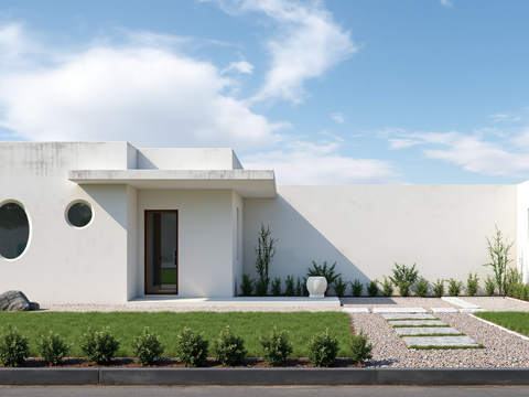 别墅庭院 一楼小院 院子外景 蓝天白云