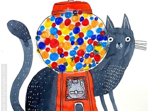  可爱动物手绘创意童趣插画猫咪动物插画治愈系插画可爱儿童插画 