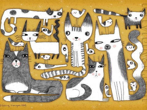  可爱动物手绘创意童趣插画猫咪动物插画治愈系插画可爱儿童插画 