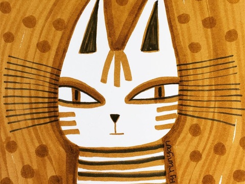  可爱动物手绘创意童趣插画猫咪动物插画治愈系插画可爱儿童插画 