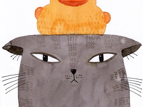  可爱动物手绘创意童趣插画猫咪动物插画治愈系插画可爱儿童插画 