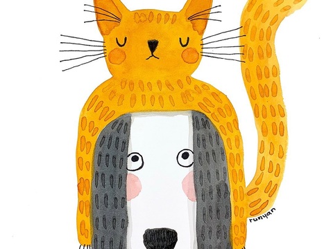  可爱动物手绘创意童趣插画猫咪动物插画治愈系插画可爱儿童插画 