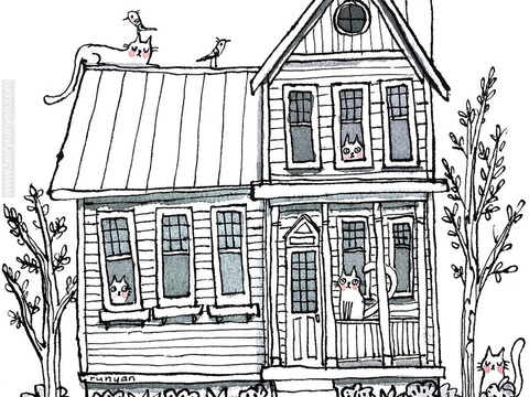  可爱动物手绘创意童趣插画猫咪动物插画治愈系插画可爱儿童插画 