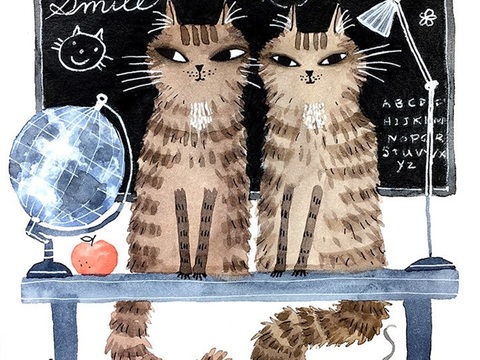  可爱动物手绘创意童趣插画猫咪动物插画治愈系插画可爱儿童插画 