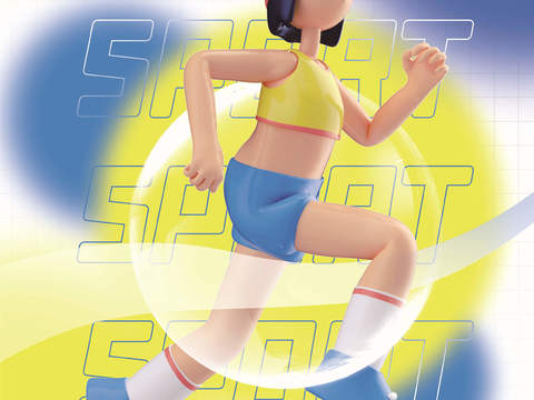  创意3D卡通风体育跑步排羽毛棒乒乓篮球瑜伽健身运动海报32 