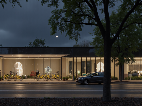 城市街道夜景 街景 大街 门面房窗景