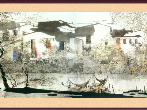 中式新中式挂画壁画字画山水花鸟背景墙壁纸装饰画油画