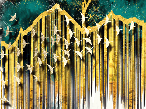  中式新中式挂画壁画字画山水花鸟背景墙壁纸装饰画油画 