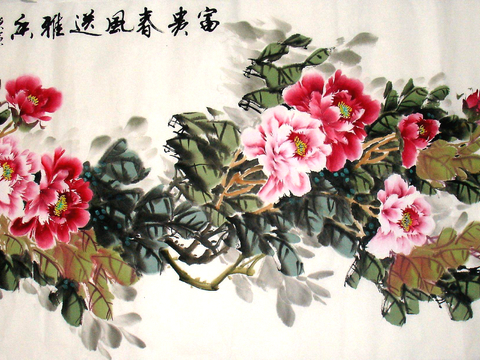  中式新中式挂画壁画字画山水花鸟背景墙壁纸装饰画油画 
