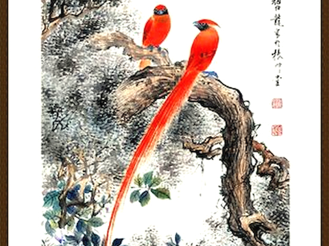  中式新中式挂画壁画字画山水花鸟背景墙壁纸装饰画油画 